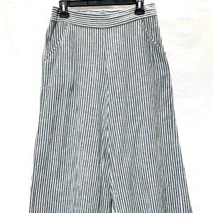 Max Studio Pants Women Large Pull On Linen Cotton Wide Leg Cropped Striped